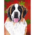 thumbnail image 1 of SC9422CHF 28 x 40 Po. Drapeau de Maison de Noël en Toile Flocons de Neige Rouges et Verts Saint Bernard, 1 of 4