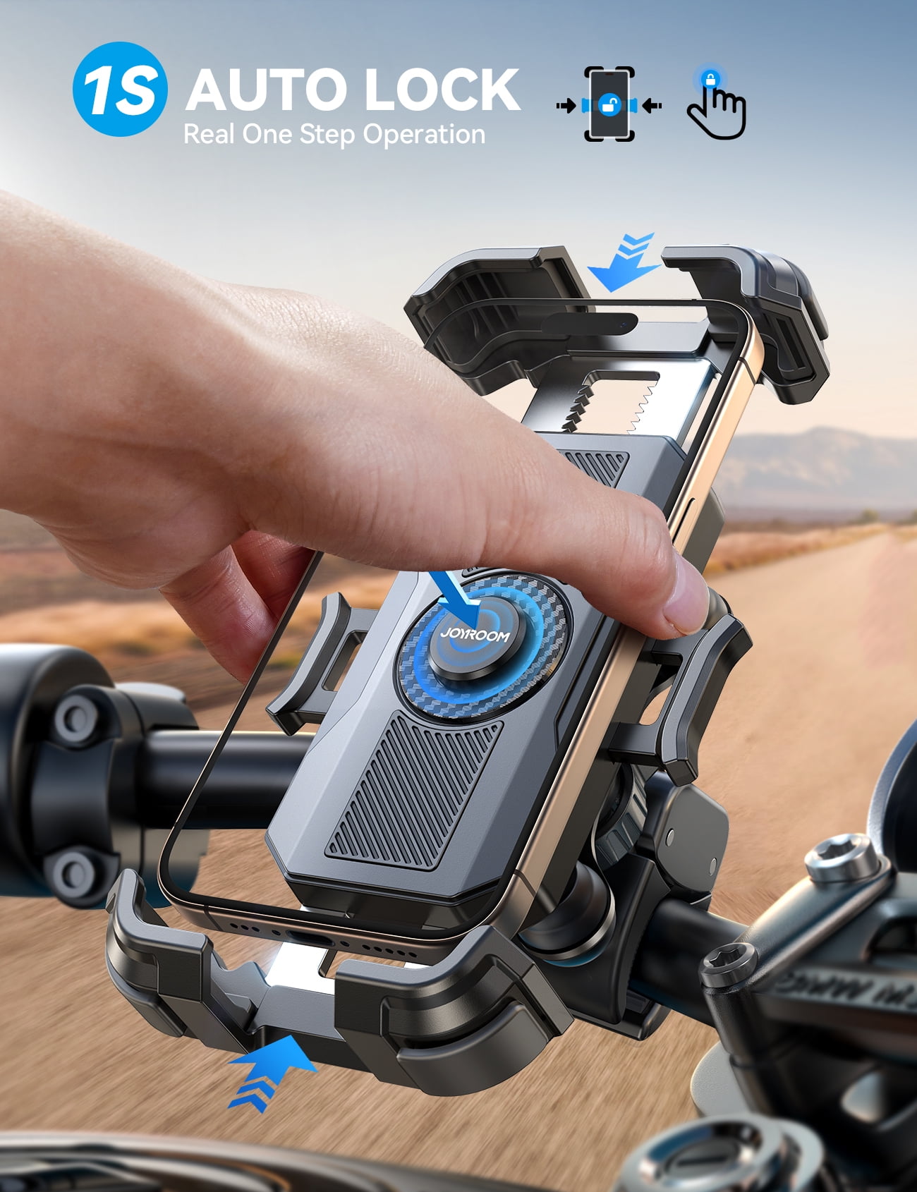 JOYROOM Motorcycle Phone Mount Holder - [Dual Vibration Dampener] 150mph Anti-Shock Phone Holder For Motorcycle [Upgrade Metal Handlebar Clamp] - Bike Phone Holder Mount For 4.7-7" Phones Orange - View #6