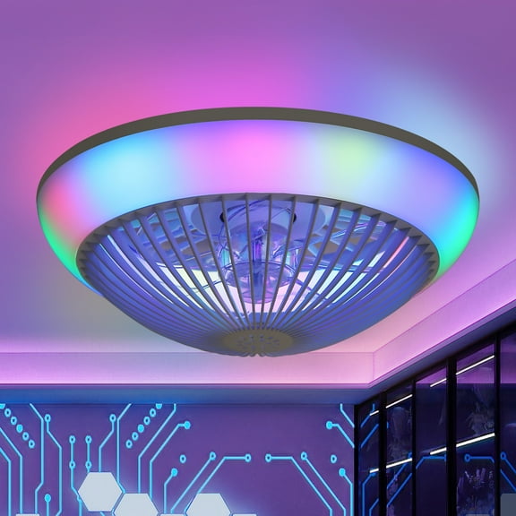 Sofucor 15-Inch Flush Mount Contemporary Ceiling Fan with LED Lights, Remote and App Control