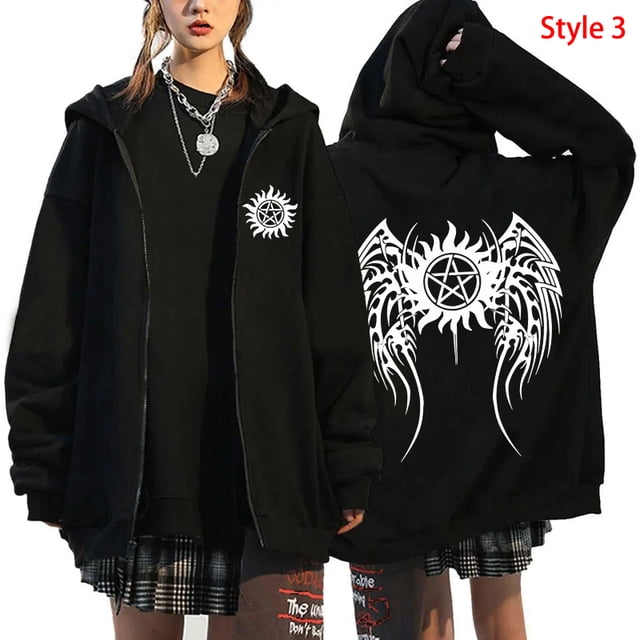 Abrigo unisex de moda para otoño e invierno con estampado sobrenatural y cremallera, sudadera informal de manga larga para mujer y hombre, sudadera con cremallera estilo Harajuku