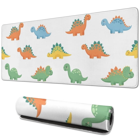 Long Mouse Pads for Desk,White Cartoon Dinosaurs Pattern Desk Mats on Top Of Desks, Desk Mouse Pad Extra Large with 3mm Non-Slip Base and Stitched Edge for Gaming,Office,Work,Home 31.5"x11.8"