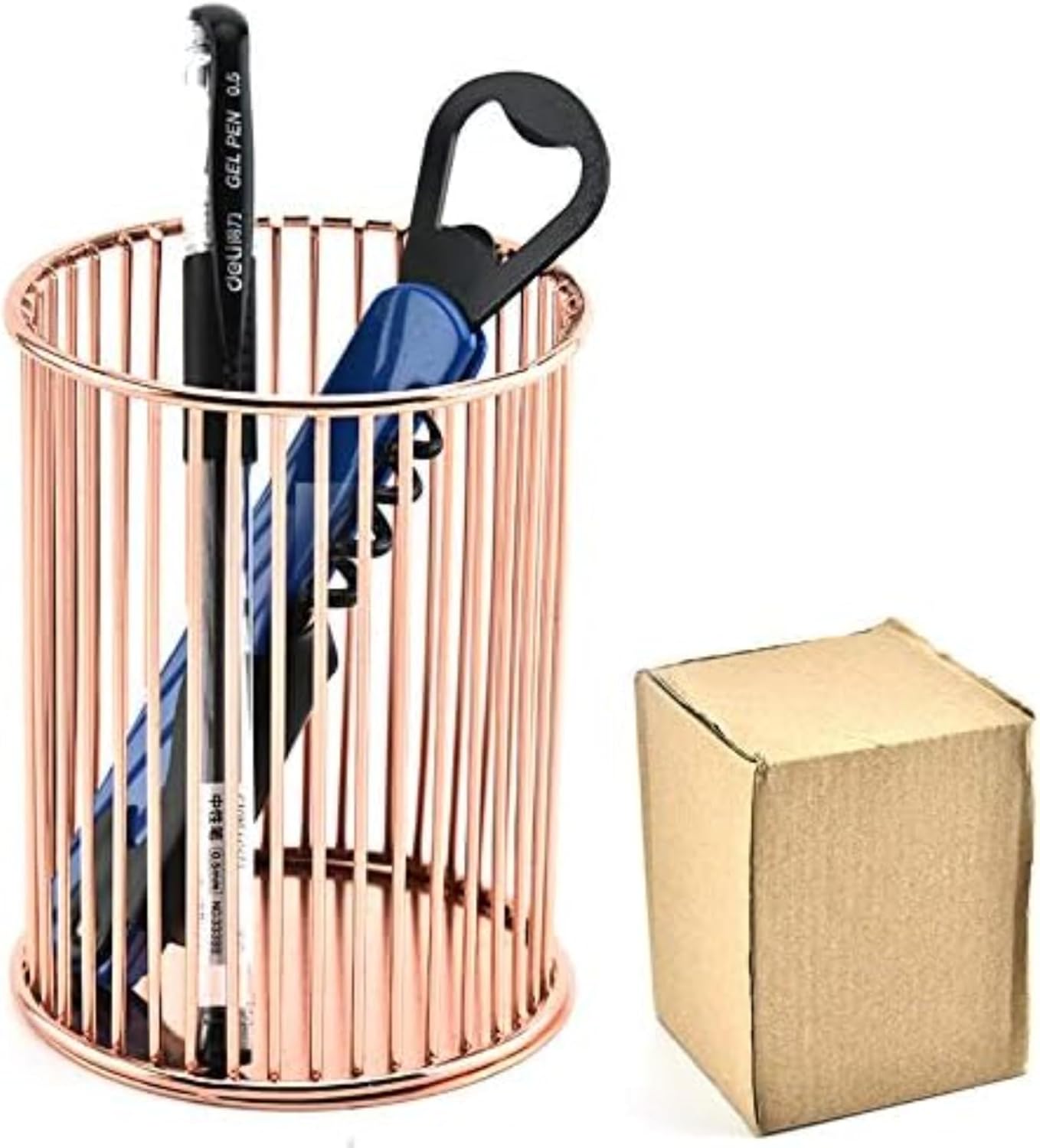 ABPETE Pencil Cup,Pen Holder, Wire Metal Pencil Holder, Decorative Desk Storage Organizer Container for Stationery and Desk Accessories (Rose Gold 1,2-PACK)