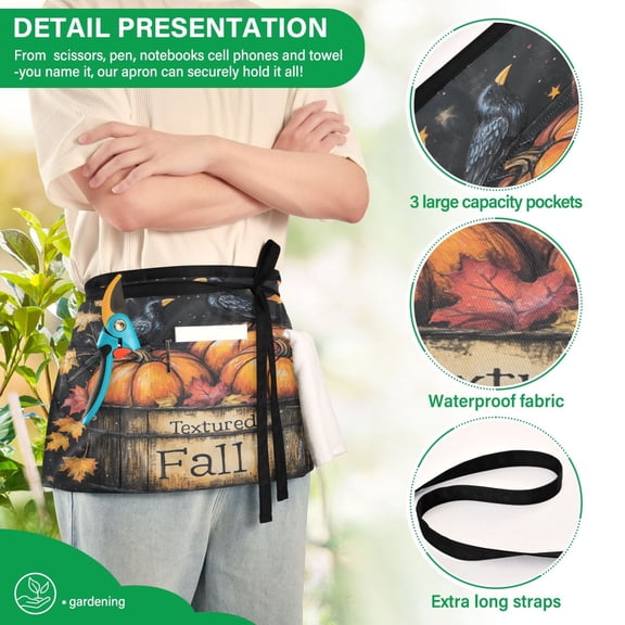 YAZAOO Aprons with Pockets for Server Aprons with 3 Pockets Water Resistant Half Waist Apron Ripe Pumpkin