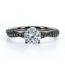 JeenMata Basket Cathedral - 1 TCW Round Shape Moissanite with Lab Created Black Diamond - Crossover Pave Engagement Ring - 18K Black Gold Plating over Silver