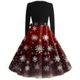 thumbnail image 4 of Christmas Dresses for Women Women's Vintage Classic Dress Long Sleeve Christmas Print Round Neck Swing Dress for Christmas Party,Deep Red,L, 4 of 5