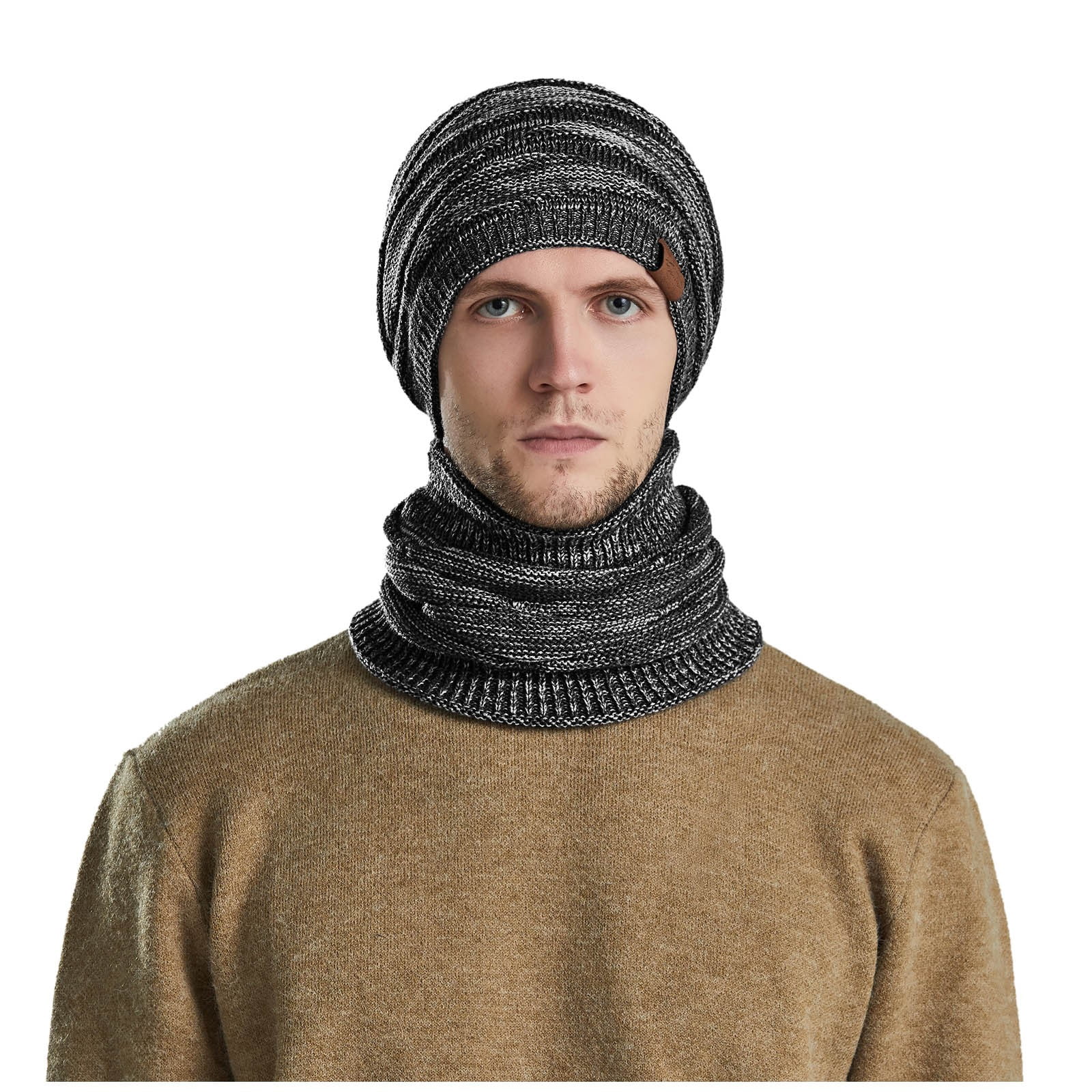 Tanhomme Fleece Ski Covers Winter Face-Cover Windproof Hooded Scarf Cold Weather Hat Neck Warmer Men's Women's Winter Knitted Fleece Windproof Hood Scarf Coif Winter Knit Hat Warm Hats