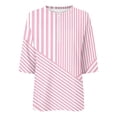 thumbnail image 5 of Womens Tops Dressy Striped Print Shirt Casual Zip Up Mock Neck Tops 3/4 Sleeve Loose Fit Tshirt Summer Casual Blouses for Women, 5 of 5