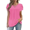 thumbnail image 2 of JSheng Womens Casual T-Shirt Plus Size New Short-sleeved V-neck Pullover Casual Solid Color Loose T-shirt Hot Pink XXXL, 2 of 5