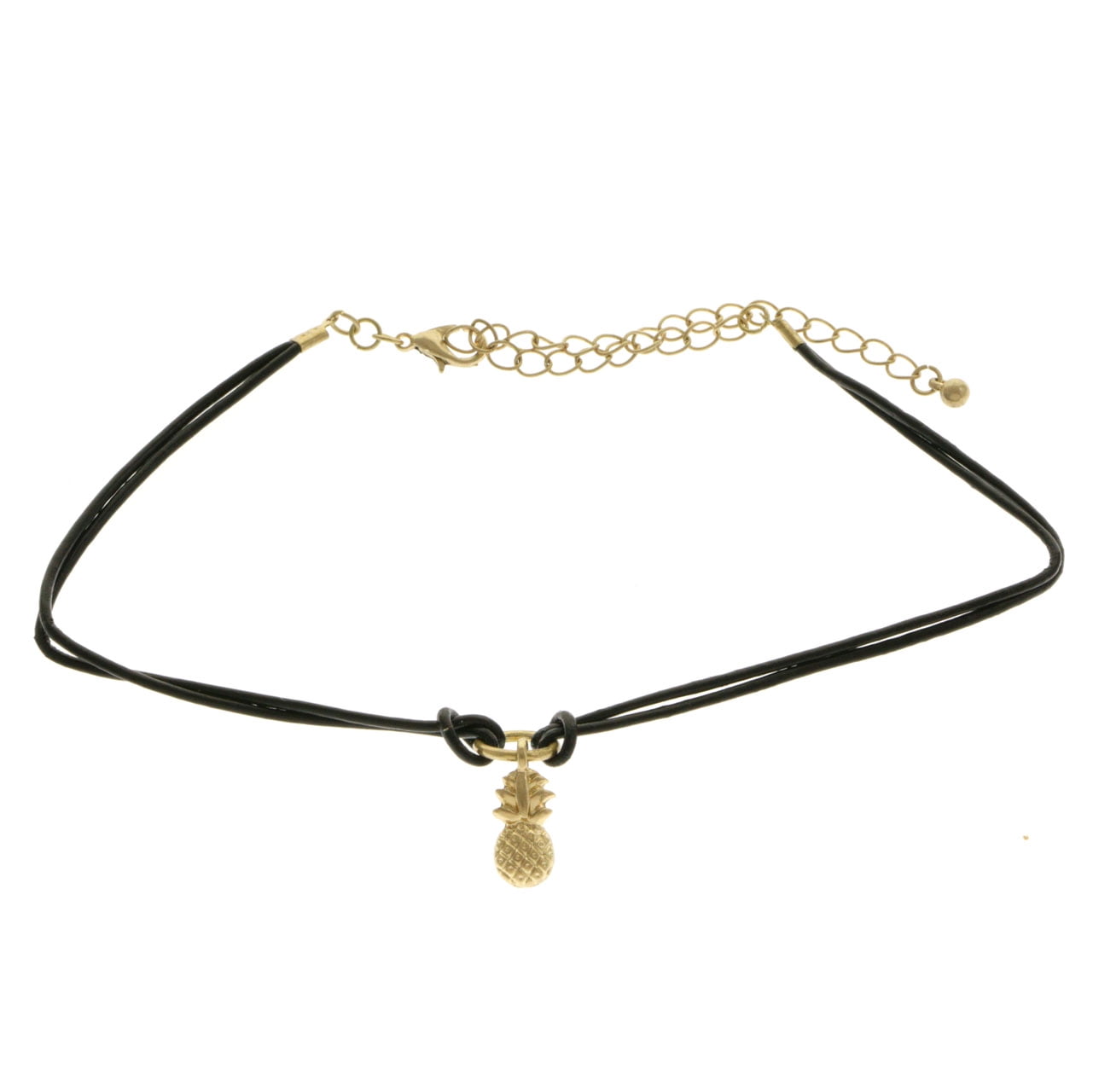 Pineapple Fruit Charm Pendant Choker Necklace with Black Cord 