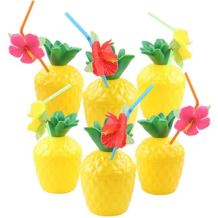 

Pineapple Cups 6/3 PCS Plastic Pineapple Cups with Lids and Straws for Luau Summer Hawaiian Party