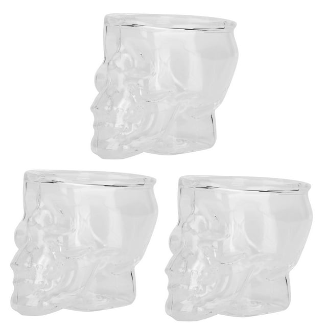 3 tazas de cristal con forma de calavera de 75 ml, para vino, cerveza, bebidas, decoración para fiestas de Halloween