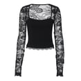 thumbnail image 5 of ClodeEU Women's Square Neck Long Sleeve Top with Lace Cutout Patchwork ,Casual Blouse for Summer Black,Womens Plus XL, 5 of 8
