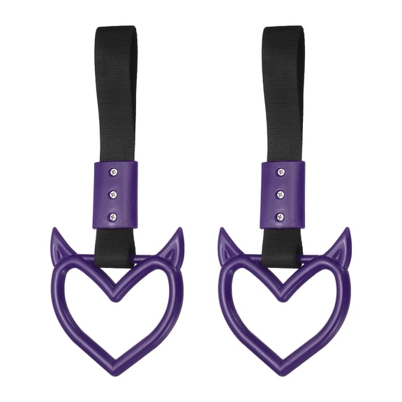 Uxcell 2 Pcs Evil Heart Shaped Car Handle Straps, Car Hanging Accessories Bumper Warning Ring Drift Charm for Auto Bus Decor Interior Exterior Decoration, Purple (Black Strap)
