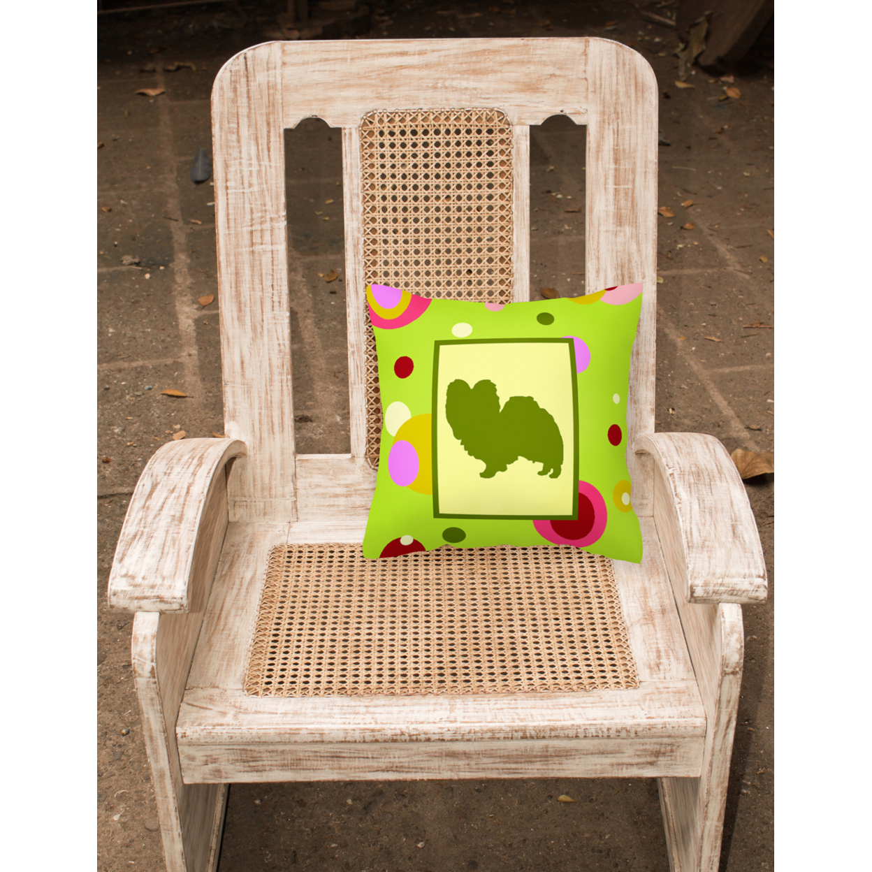 Green Fabric Decorative Pillow with Dog Silhouette