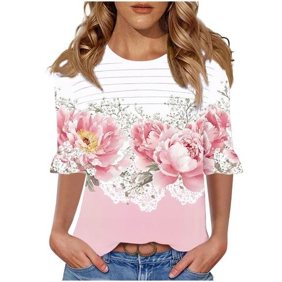 Cilsoka Womens Clothing Trendy 2026, Womens Tops V Neck Short Sleeve Loose Fit Tee Shirts Summer Spring 2026 Floral Printed, Floral Print Tshirts