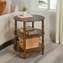 Round Wood Small End Table with 3 Shelves, Wood Side Table with Storage for Small Spaces, Accent Sofa Side Table Couch End Table for Living Room, Bedroom,19.7"*23.6"-Walnut