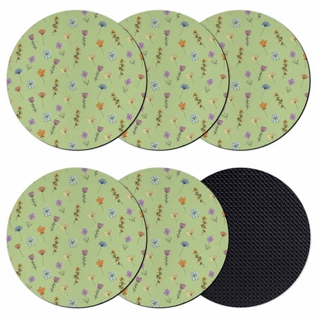Spring Flowers Coasters Set of 6 Absorbent Coasters for Drinks Pink Yellow Wildflowers Country Plants Green Coaster for Desk Coffee Table Protection Home Decor House Warming Gifts 4