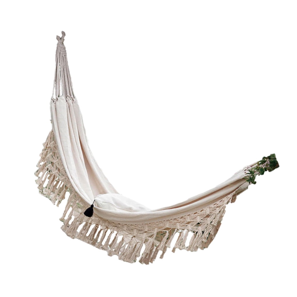 OUNONA Beige Double Camping Hammock Lightweight Canvas Swing Bed Outdoor Relaxation Sleeping Gear