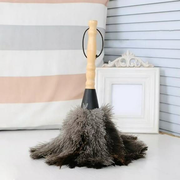 Feather Duster With Wooden Handle Feather Dust Cleaning Brush With Stay-On Duster Hook Eavy Duty Dusting Kit(Black)