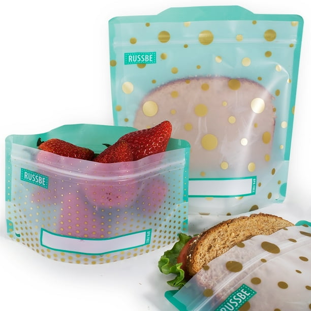 Set of 4 Russbe Reusable Snack & Sandwich Bags Metallic Polka Dot