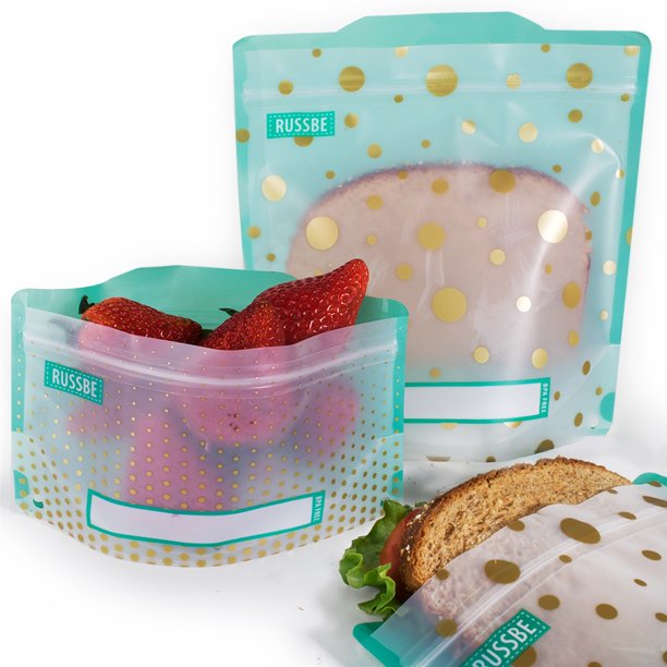 Set of 4 Russbe Reusable Snack & Sandwich Bags Metallic Polka Dot