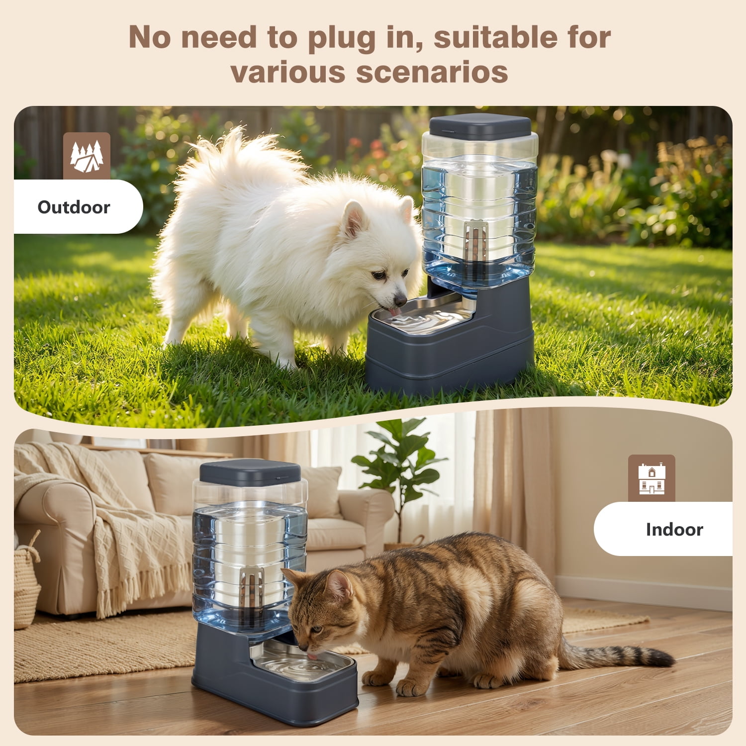 2.2 Gallon Dog Automatic Water Dispenser Cat Gravity Waterer Feeder with Filter Ice Pack