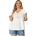 thumbnail image 4 of Women's Plus Size Blouse Ruffle Sleeve Lace Trim Tie Neck Peasant Top White 4X, 4 of 7