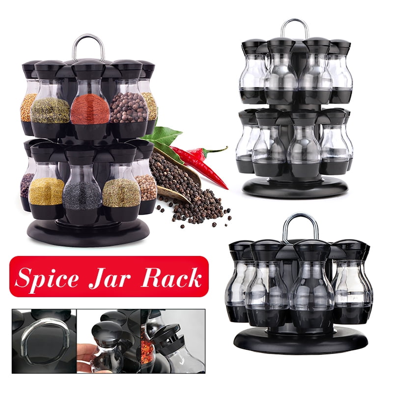 Kitchen Storage Holder Condiments Container 8/16 Jar Rotating Spice