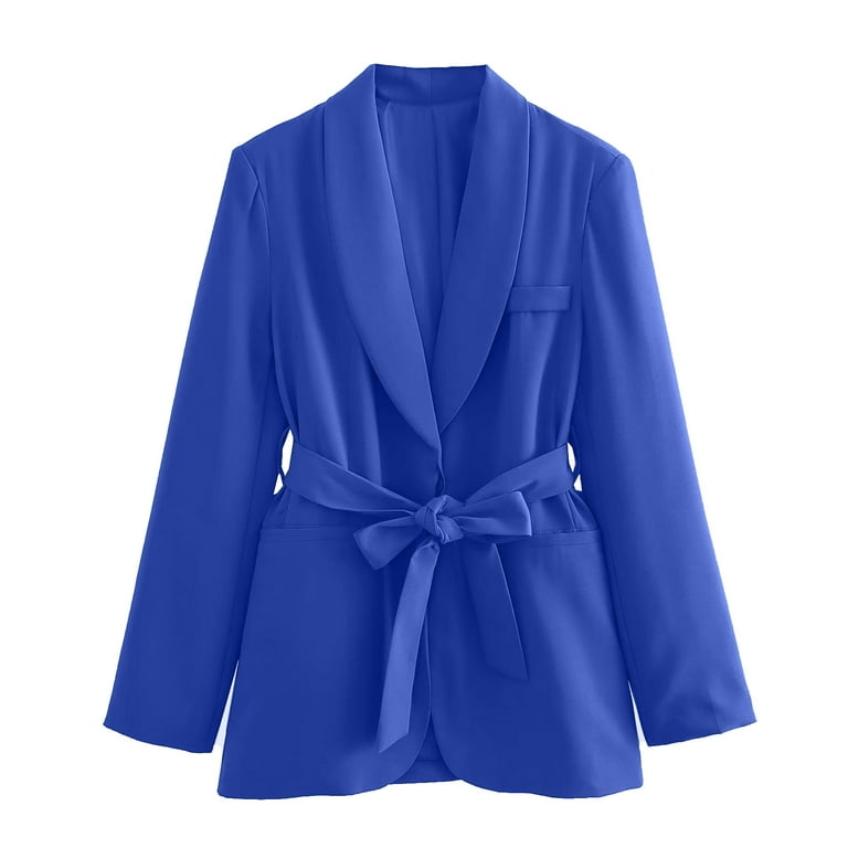 FAKKDUK Elegant Business Suit Sets Womens 2 Piece Pants Suits Dressy Casual  Single Button Long Sleeve Blazers with Belt Work Sets Blazer Sets Women  Outfits 2 Piece Office Suits , Blue&L 