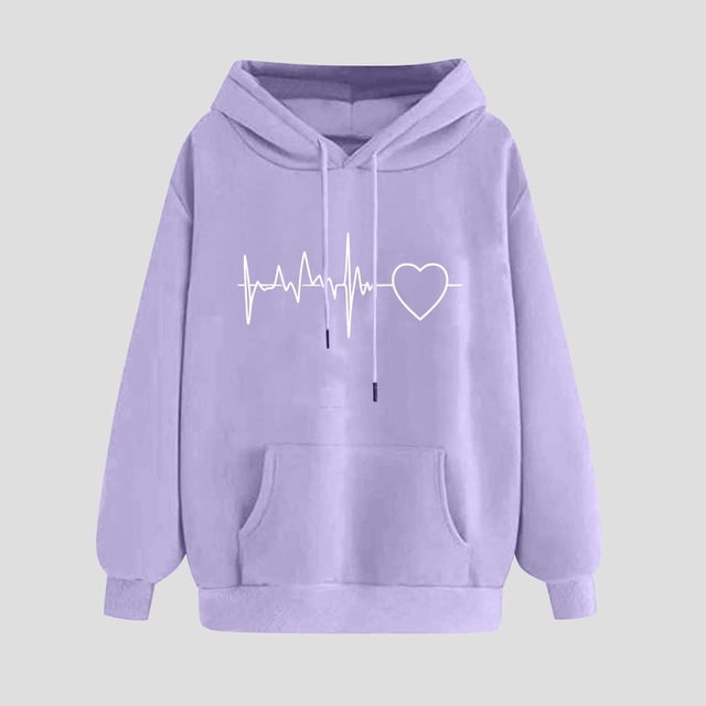 ZMFXJPE Chandail à Capuchon Léger pour Femmes, Chandail Thermique à Enfiler pour Femmes, Chandails à Capuchon de Base pour Femmes avec Poche, Chandails à Capuchon Graphiques pour Femmes, Violet, TTG