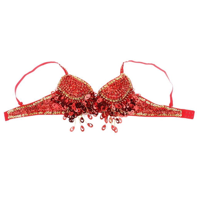 Disfraz de de danza del vientre con lentejues para mujer Tops Appare única rojo Macarena Sujetador de danza del vientre