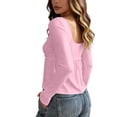 thumbnail image 6 of Pink T Shirts for Women Daily Solid Shirt Sexy Top Long Sleeve U Neck Blouse, 6 of 6