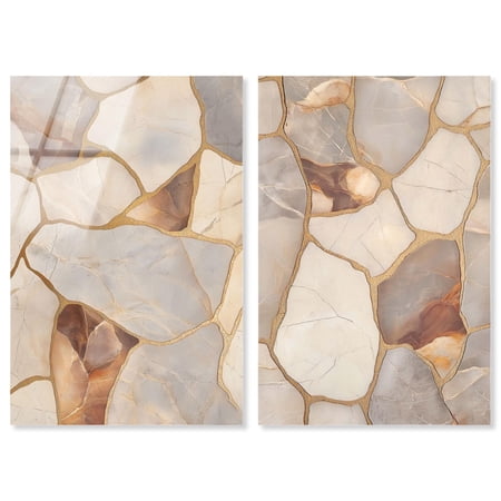 Textured Earthy Tones Set Acrylic Print Gold Boho Wall Decor Set by Art Remedy, Ready to Hang, 10 x 15