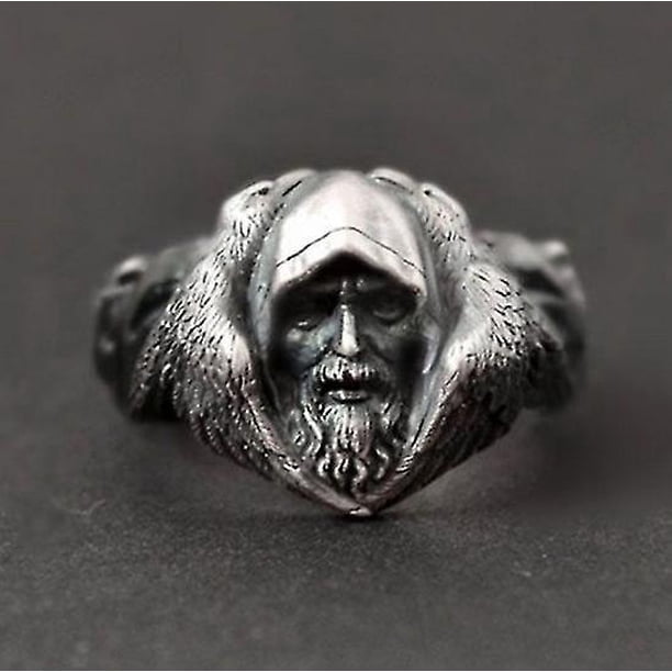Anillo Genial Con Hombre Y Lobos En Plata Para Hombres Vintage