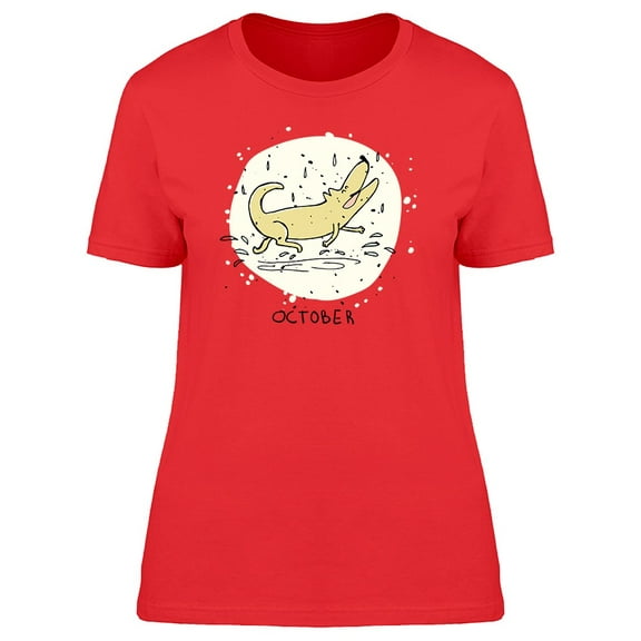 Dog Playing On Puddle October Tee Women's -Image by Shutterstock