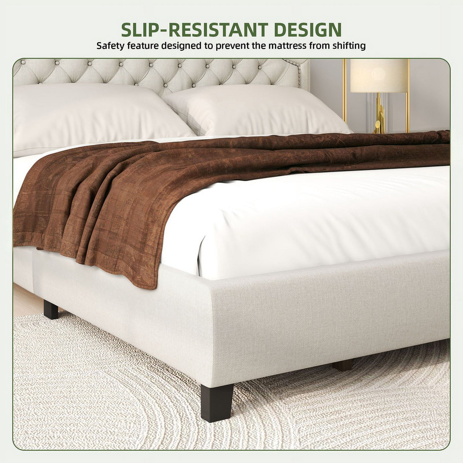 Uforic King Size Bed Frame with Adjustable Headboard, Upholstered Tufted Platform Bed, Easy Assembly, Adult and Teen, Beige