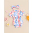 thumbnail image 3 of Nygoyerh Baby Girls Cute Summer Romper Stripes Floral Print Short Sleeve Jumpsuit Newborn Infant Crew Neck Bodysuit with Bow Headband for Casual Daily 3M 6M 12M 18M, 3 of 8