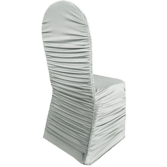 Wedding Linens Inc Ruffle Spandex Banquet Fitted Chair Covers Ruffled Ruched Lycra Stretch Elastic Party Decoration Silver 5 Pcs