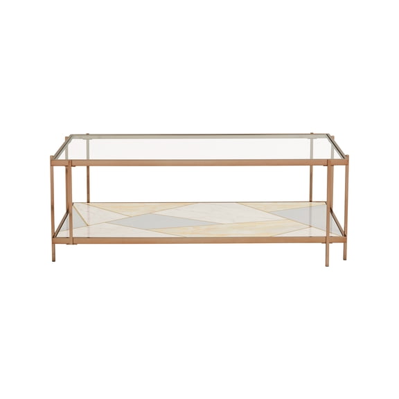 Weston Home Neponsit with Geometric Marble Pattern Glass Coffee Table, Champagne Gold Finish