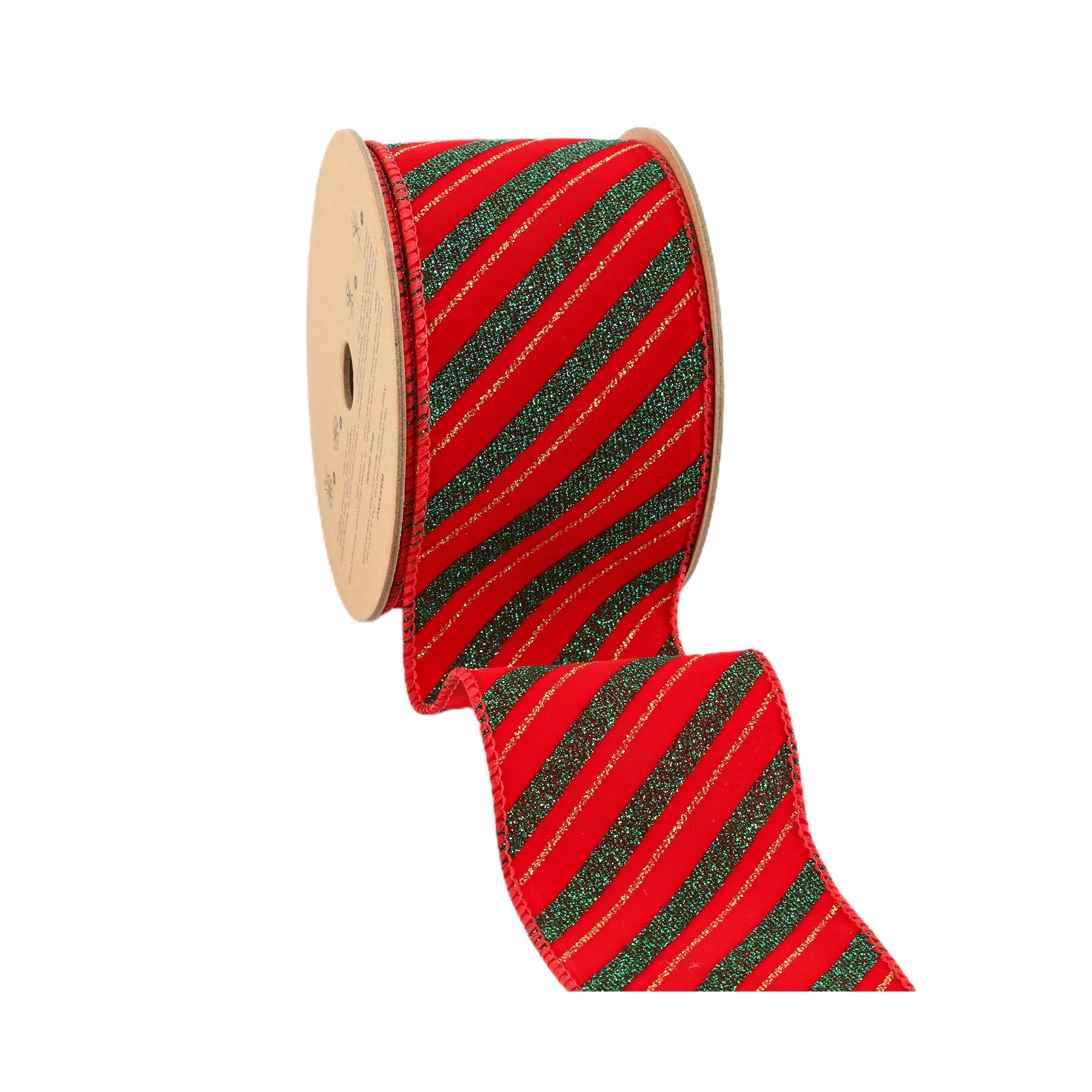 LaRibbons 2 1/2" Wired Ribbon, Green Stripe on Red, 10 Yard Roll