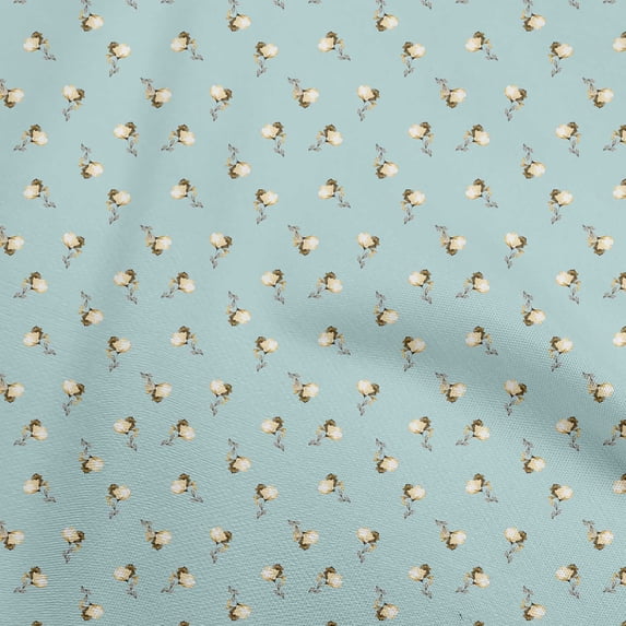 oneOone Cotton Poplin Light Blue Fabric Floral Quilting Supplies Print Sewing Fabric By The Yard 42 Inch Wide
