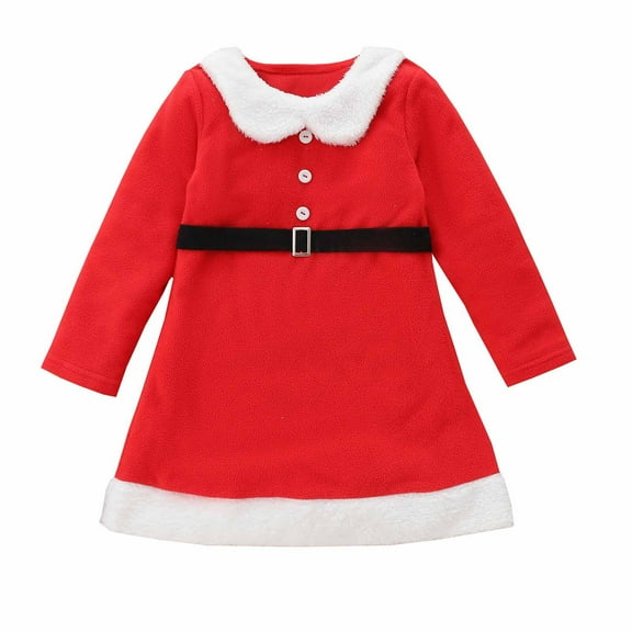 Odeerbi Christmas Dresses For Girls Autumn Winter 2025 Long Sleeve Splicing Children's Dress Cos Santa Claus Red