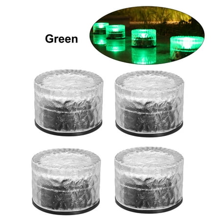 Front Yard Brick Patio 4Pcs Solar Glass Brick Lights Round Buried Light Ground Lamp IP65 Water-resistant Outdoor Landscape Lighting for Garden Lawn Pathway Patio Yard ()