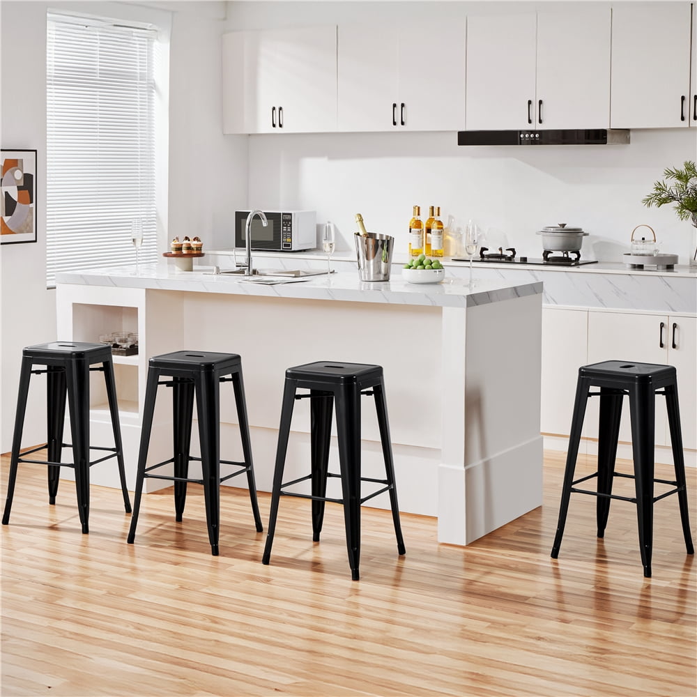 Yaheetech 30'' Set of 4 Metal Bar Stools Vintage Counter Bar Stool Stackable Chairs Black