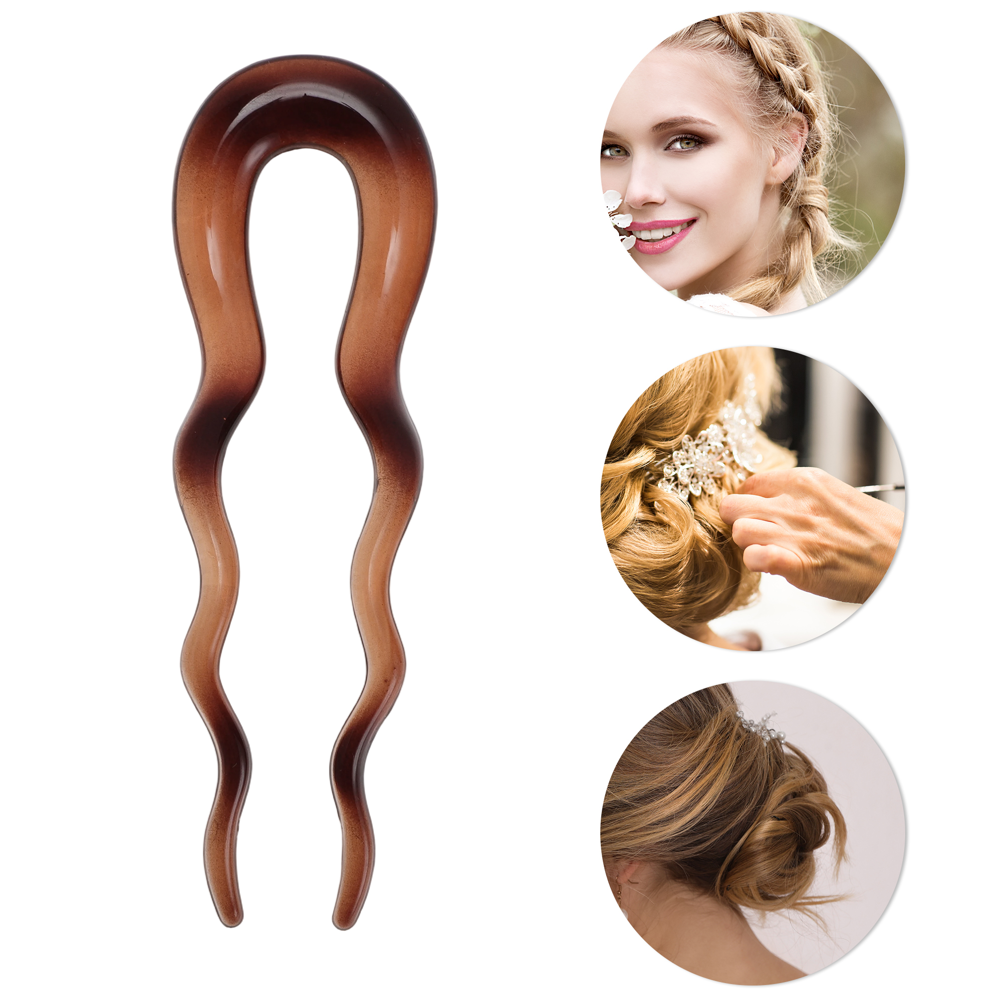 Unique Bargains U-shaped Hair Pin 5.12"x1.57" 1 Pc Transparent Brown, Dark Brown