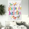 thumbnail image 3 of Butterfly Tapestry, Love Quote Hearts Cute Happy Butterflies Flowers Romantic Cartoon Style Print, Wall Hanging for Bedroom Living Room Dorm Decor, 40W X 60L Inches, Multicolor, by Ambesonne, 3 of 5