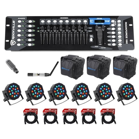 Rockville 192-Channel DMX Controller Lighting Transmitter Receiver 6 Par Lights
