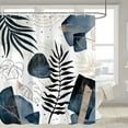 thumbnail image 3 of Boho Mid Century Shower Curtain, Abstract Minimalist Geometric Blue Leaves Aesthetic Modern Bathroom Cloth Fabric Waterproof Polyester Home Decor Set with Hooks,72X72IN, 3 of 6