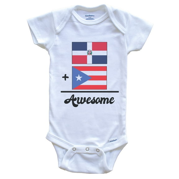 Dominican Republic Plus Puerto Rico Equals Awesome Cute Dominican Puerto Rican Flags Baby Bodysuit, 0-3 months white