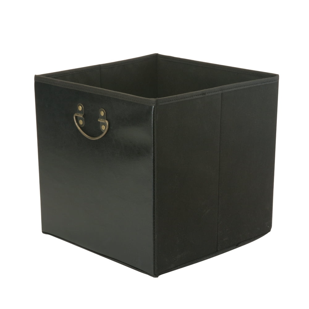 Faux Leather Storage Cube W/ Metal Handle 13X13X13